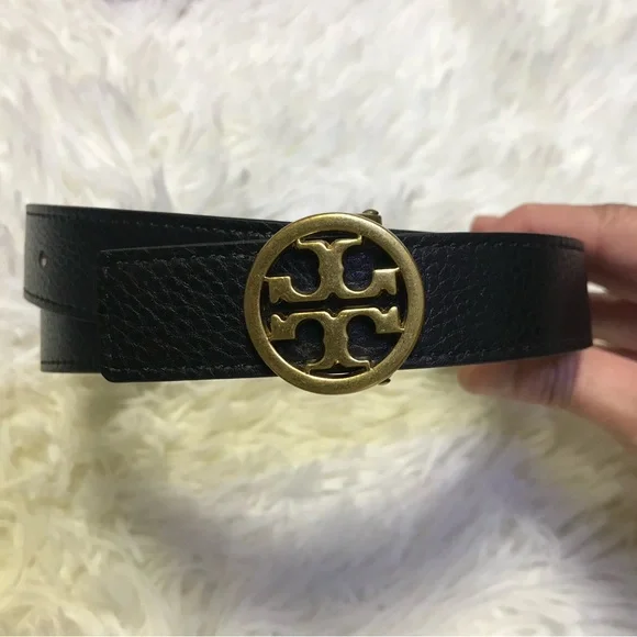 Tory Burch Black Belt with Gold Logo Buckle - Picture 4 of 7